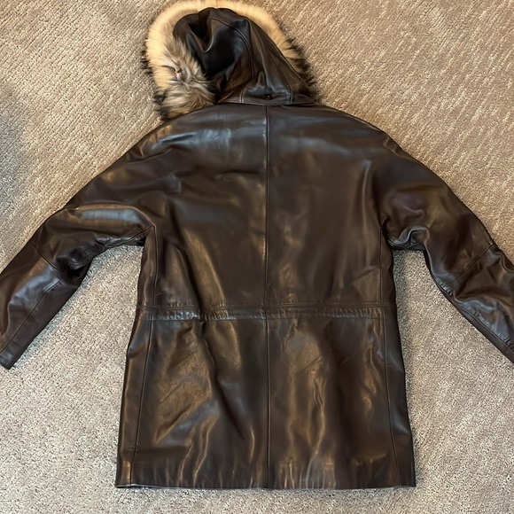 Vintage LNR Brown Leather Jacket w/ Fur Hood - Picture 12 of 16